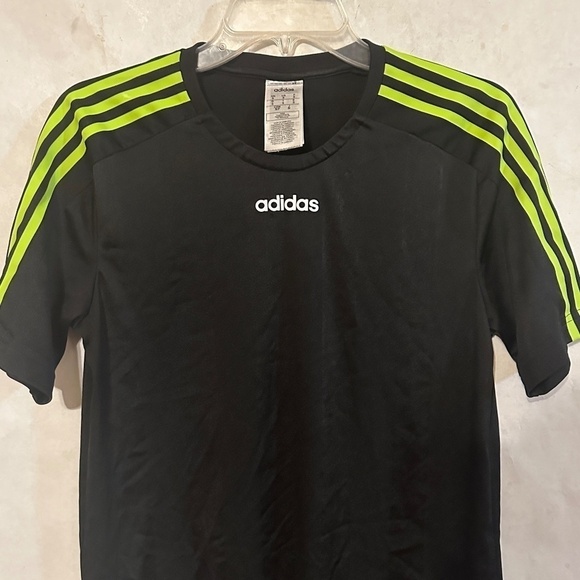 Adidas Classic Three Stripe Black Neon Jersey Workout Athletic Short Sleeve Tee - Picture 4 of 10